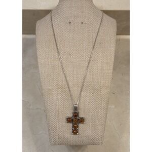 Stunning Vintage Sterling Silver Baltic Amber Cross Pendant Sterling Box‎ Chain